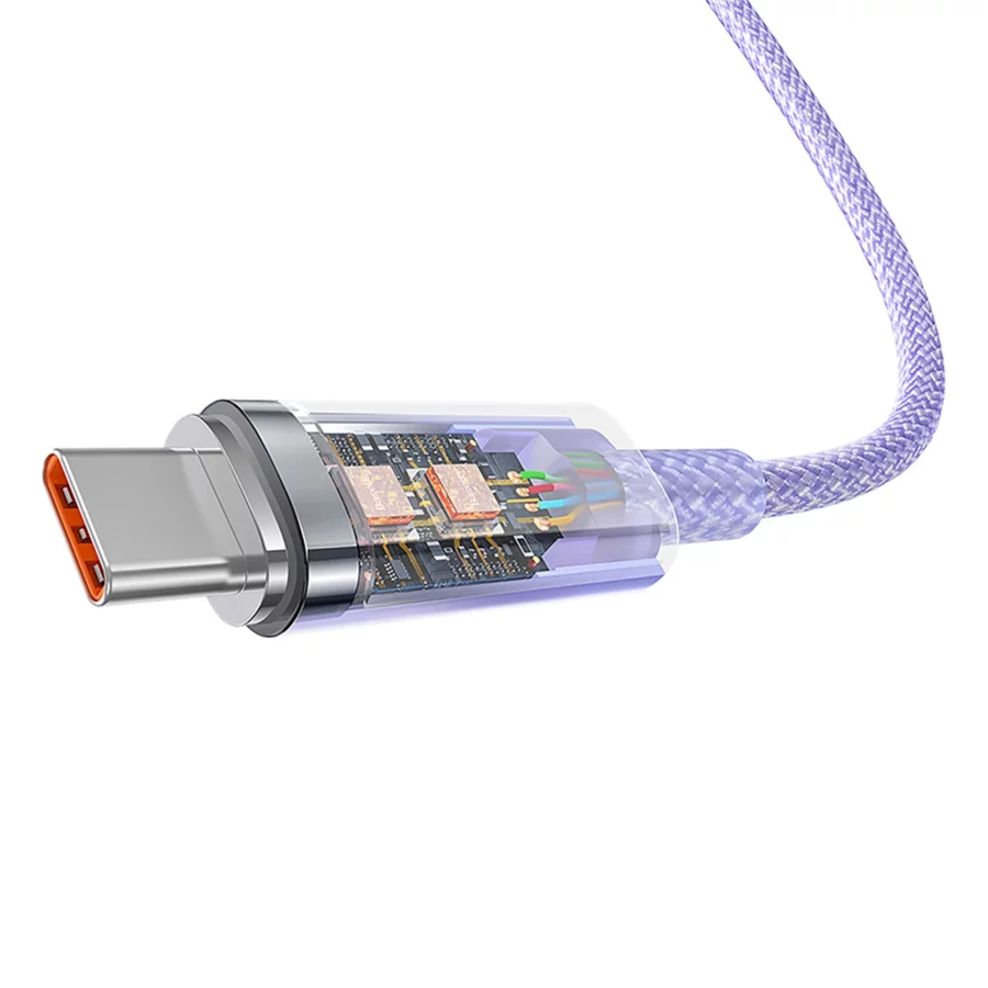 Kabel Baseus Explorer 100W USB-A - USB-C z inteligentnym czujnikiem temperatury 1m - fioletowy