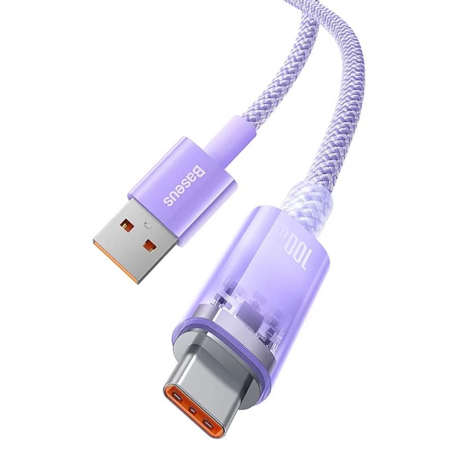 Kabel Baseus Explorer 100W USB-A - USB-C z inteligentnym czujnikiem temperatury 1m - fioletowy