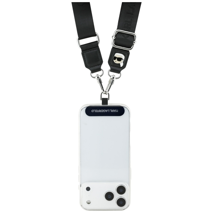 Uniwersalna smycz Karl Lagerfeld         Universal Strap Tether Patch Karl Metal Logo czarny