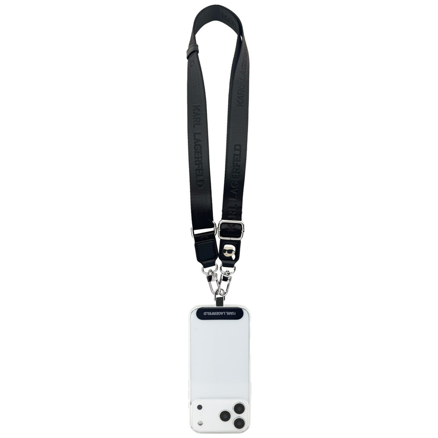 Uniwersalna smycz Karl Lagerfeld         Universal Strap Tether Patch Karl Metal Logo czarny