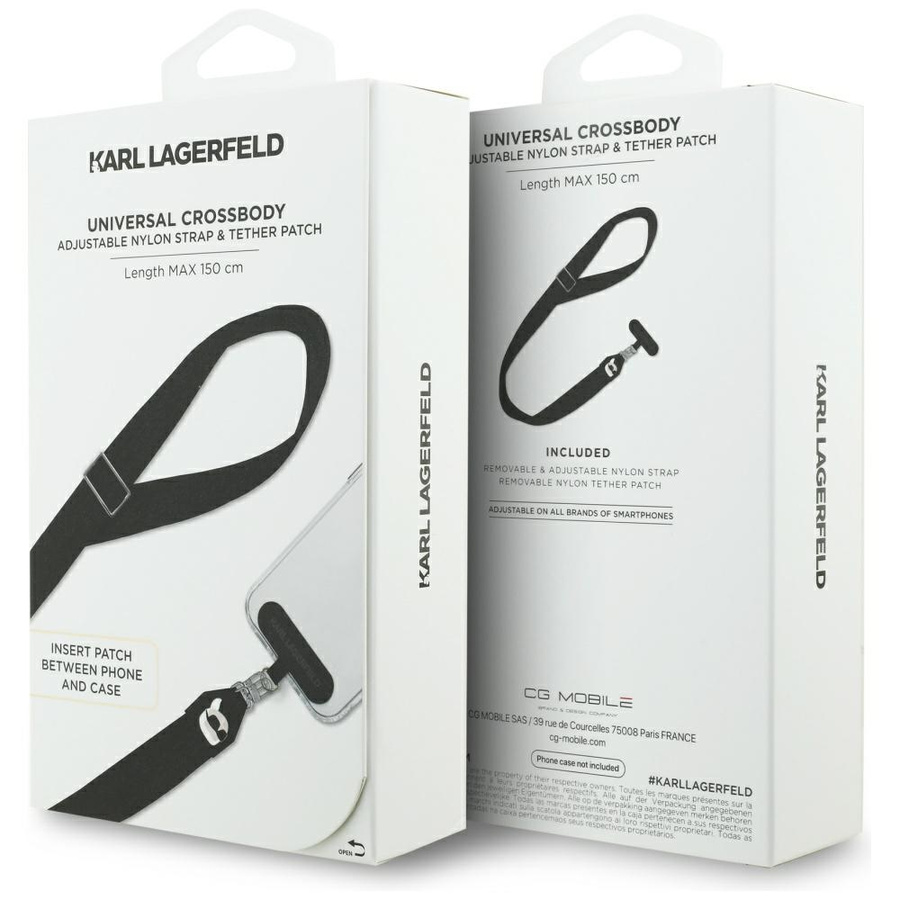 Uniwersalna smycz Karl Lagerfeld         Universal Strap Tether Patch Karl Metal Logo czarny