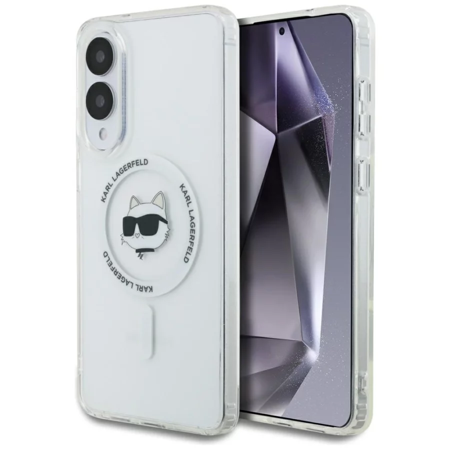Etui Karl Lagerfeld Button Choupette Head Printed Logo MagSafe na Samsung Galaxy S25 Edge - białe