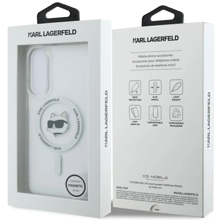 Etui Karl Lagerfeld Button Choupette Head Printed Logo MagSafe na Samsung Galaxy S25 Edge - białe