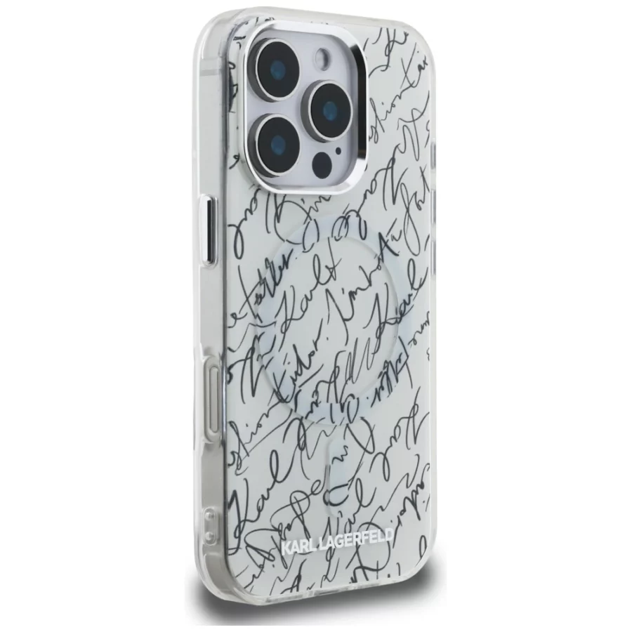 Etui Karl Lagerfeld IML Karl Script Pattern MagSafe na iPhone 16 Pro - białe