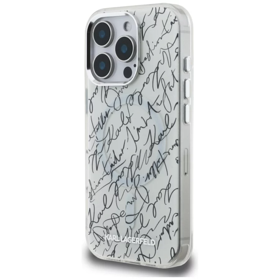 Etui Karl Lagerfeld IML Karl Script Pattern MagSafe na iPhone 16 Pro Max - białe