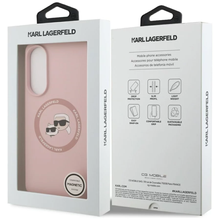 Etui Karl Lagerfeld Silicone nauble Heads And Circle MagSafe na Samsung Galaxy S25 Edge - różowe