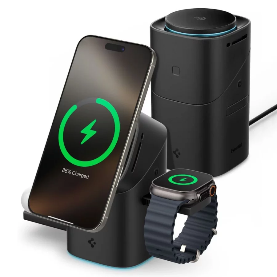 Ładowarka indukcyjna Spigen Essential EF223MS 3w1 QI2 - czarna