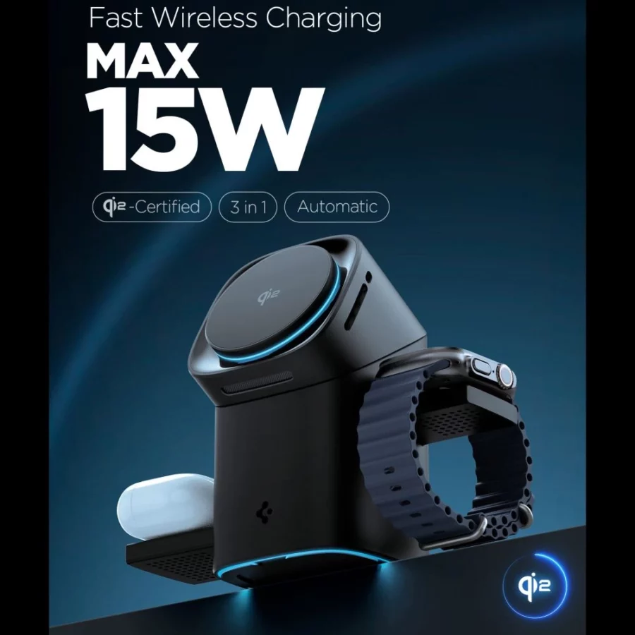 Ładowarka indukcyjna Spigen Essential EF223MS 3w1 QI2 - czarna
