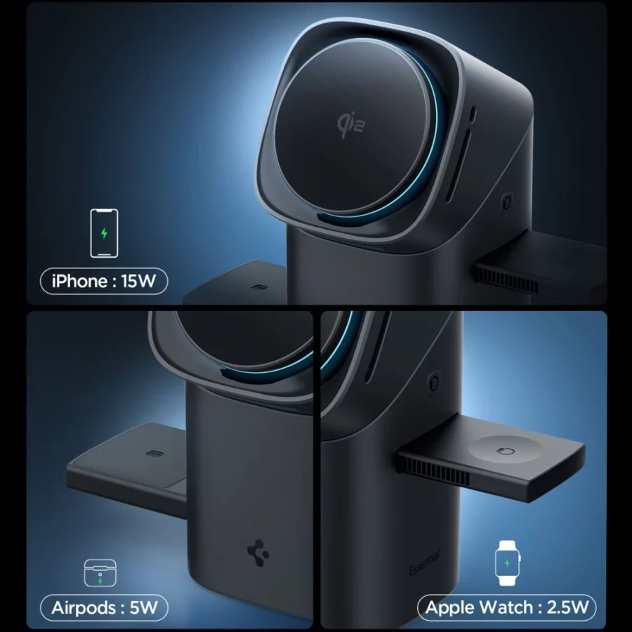 Ładowarka indukcyjna Spigen Essential EF223MS 3w1 QI2 - czarna