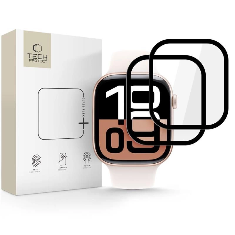 Szkło hybrydowe Tech-Protect Glass Flex+ 2-pack na Apple Watch 10 42 mm - czarne