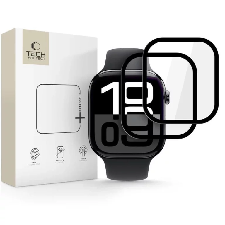 Szkło hybrydowe Tech-Protect Glass Flex+ 2-pack na Apple Watch 10 46 mm - czarne
