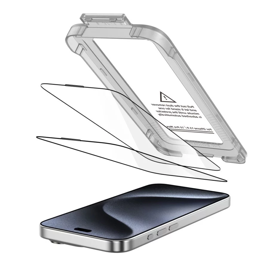 Szkło hartowane Tech-Protect Quick Set+ 2-pack na iPhone 15 Pro - czarne