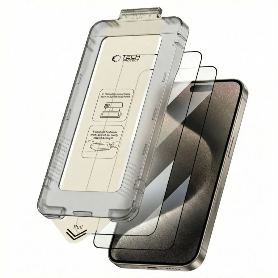 Szkło hartowane Tech-Protect Quick Set+ 2-pack na iPhone 15 Pro - czarne