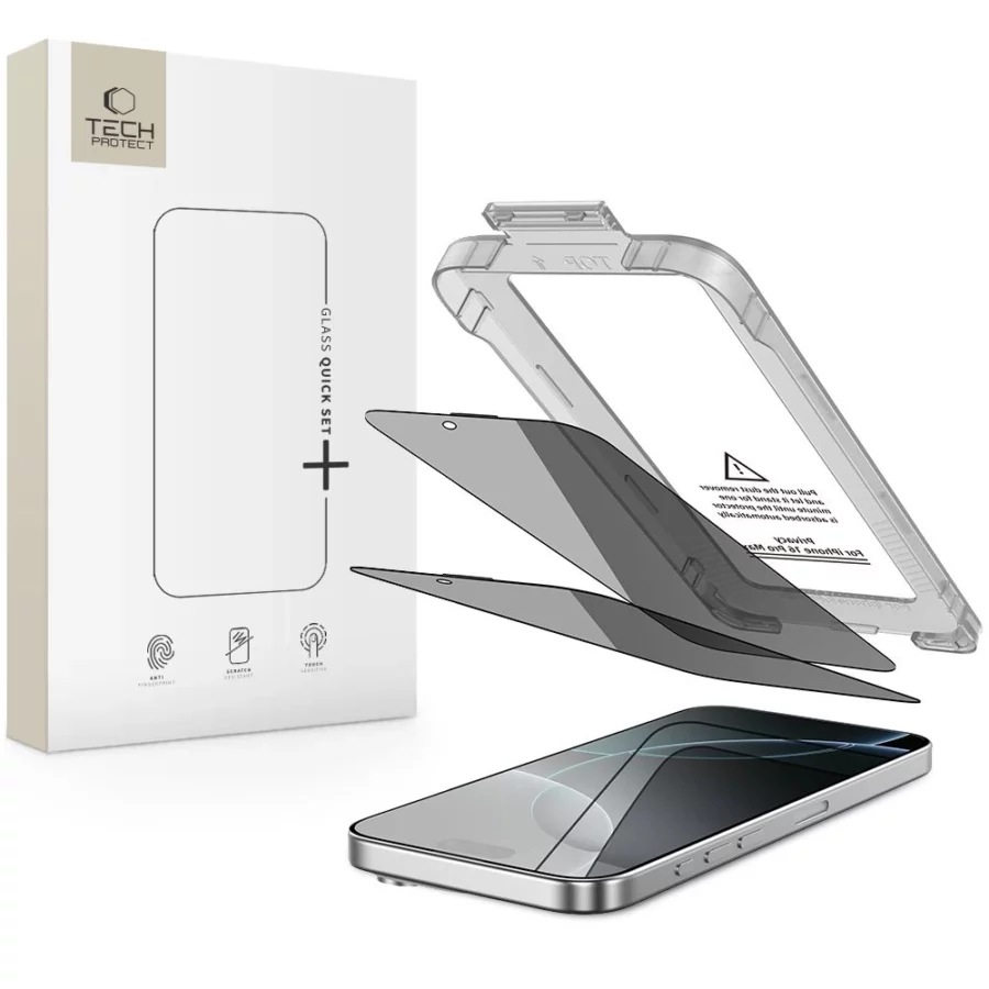 Szkło prywatyzujące Tech-Protect Quick Set Spy+ 2-pack na iPhone 16 Pro