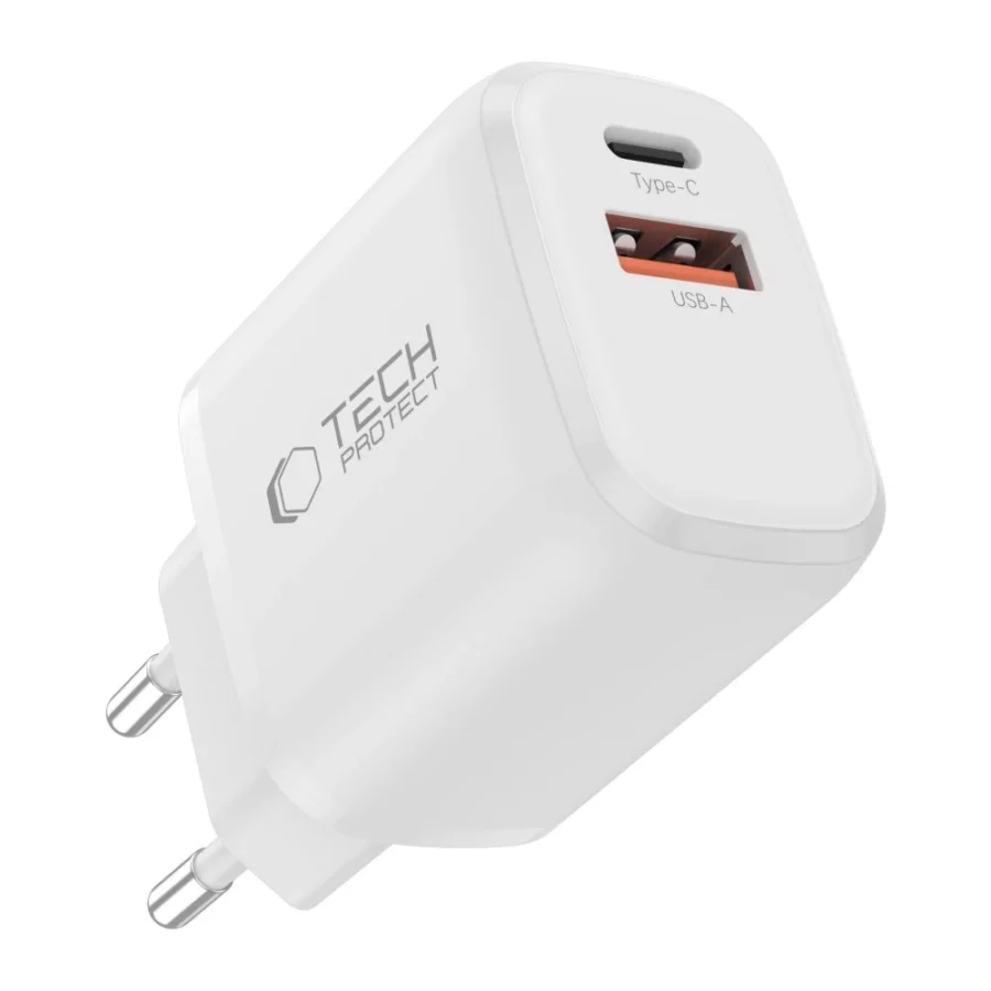 Ładowarka sieciowa Tech-Protect NCA20 PD 20W QC3.0 USB-A / USB-C + Kabel USB-C / Lightning 100cm - biała