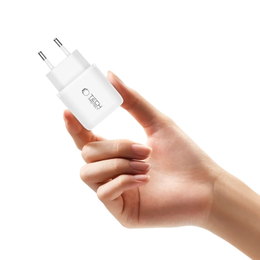 Ładowarka sieciowa Tech-Protect NCA20 PD 20W QC3.0 USB-A / USB-C + Kabel USB-C / Lightning 100cm - biała