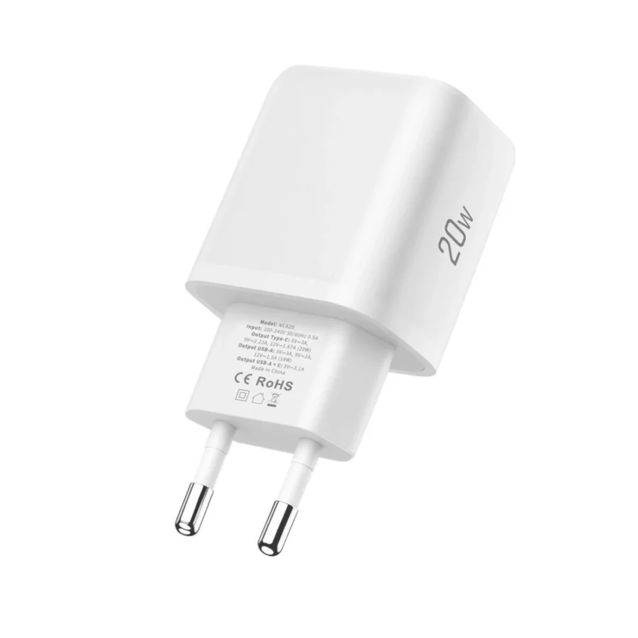 Ładowarka sieciowa Tech-Protect NCA20 PD 20W QC3.0 USB-A / USB-C + Kabel USB-C / USB-C 100cm - biała