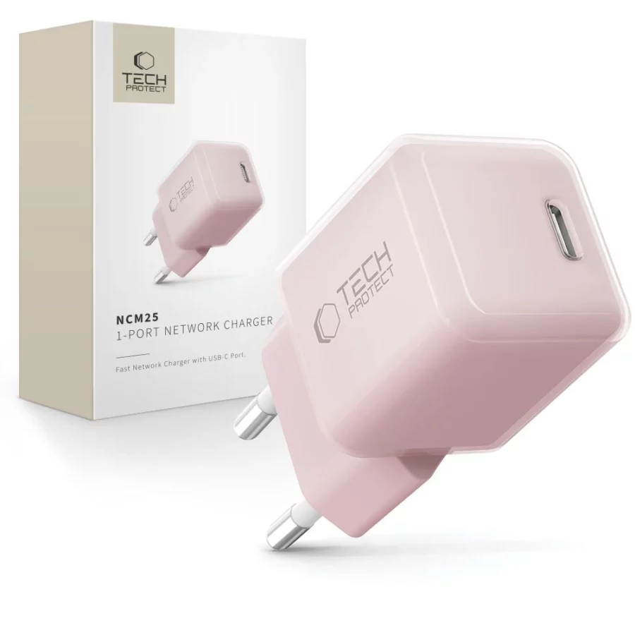 Ładowarka sieciowa Tech-Protect NCM25 USB-C PD 25W - różowa