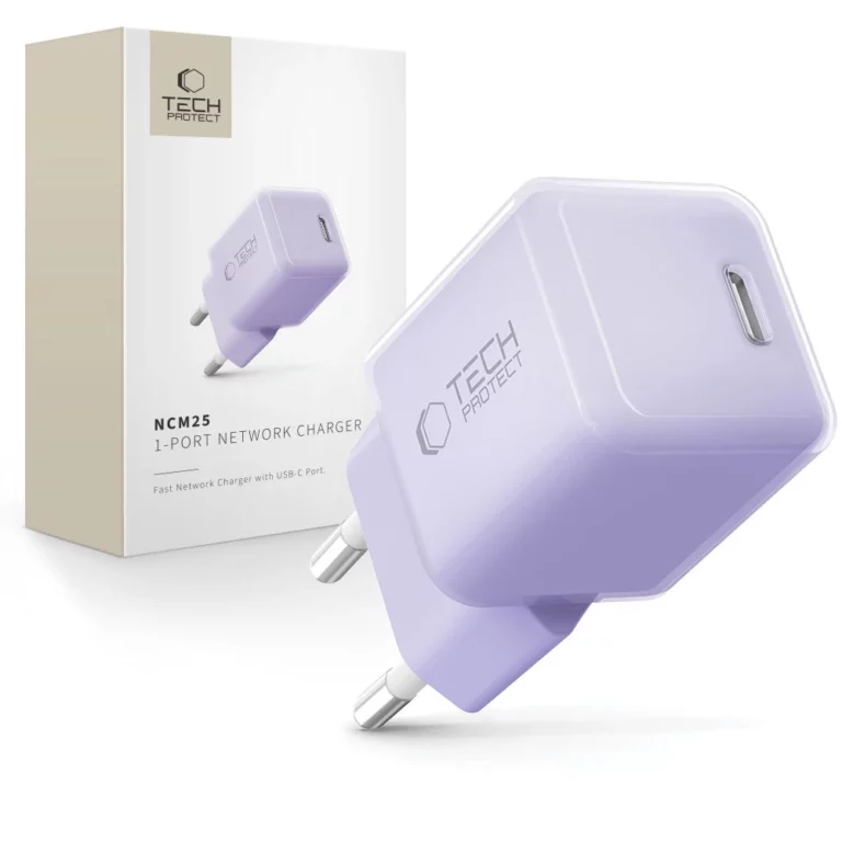 Ładowarka sieciowa Tech-Protect NCM25 USB-C PD 25W - fioletowa