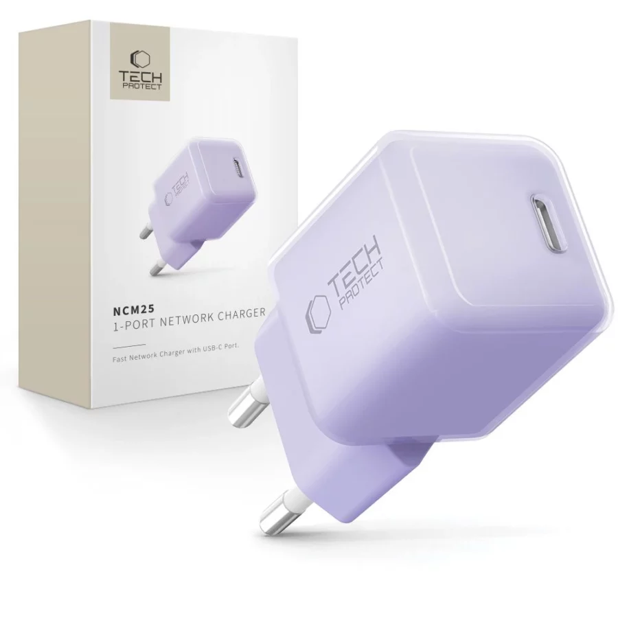 Ładowarka sieciowa Tech-Protect NCM25 USB-C PD 25W - fioletowa
