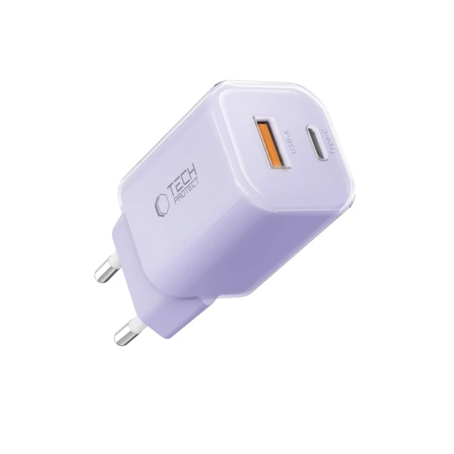 Ładowarka sieciowa Tech-Protect NCM33 PD 33W QC3.0 USB-C / USB-C - fioletowa