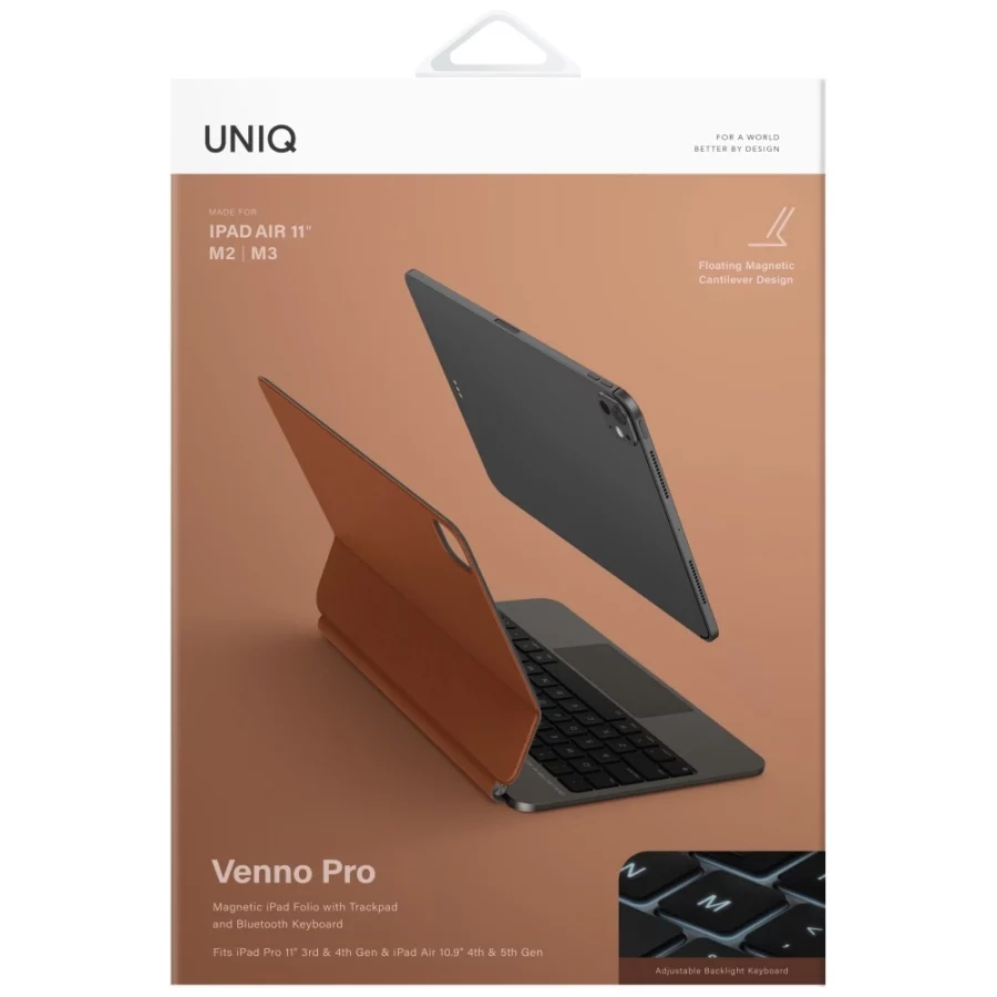 Etui UNIQ Venno Pro Magnetic Smart z klawiaturą do iPad 11" 2025 / iPad Air 11" 2024 / 2025 / iPad Pro 11" 2018 / 2020 / 2021 / 2022 / 2024 - brązowe