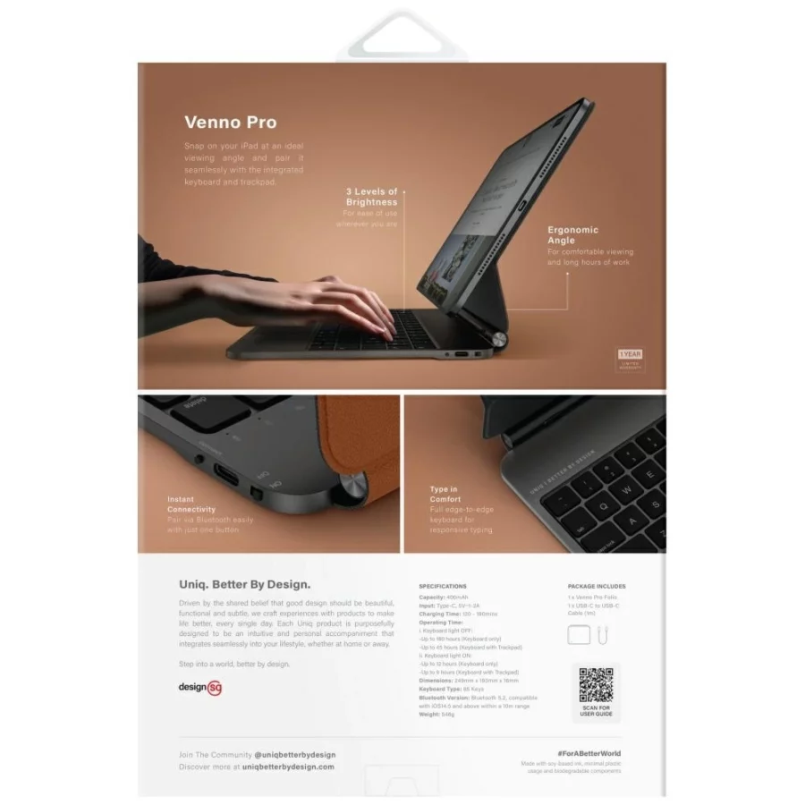 Etui UNIQ Venno Pro Magnetic Smart z klawiaturą do iPad 11" 2025 / iPad Air 11" 2024 / 2025 / iPad Pro 11" 2018 / 2020 / 2021 / 2022 / 2024 - brązowe