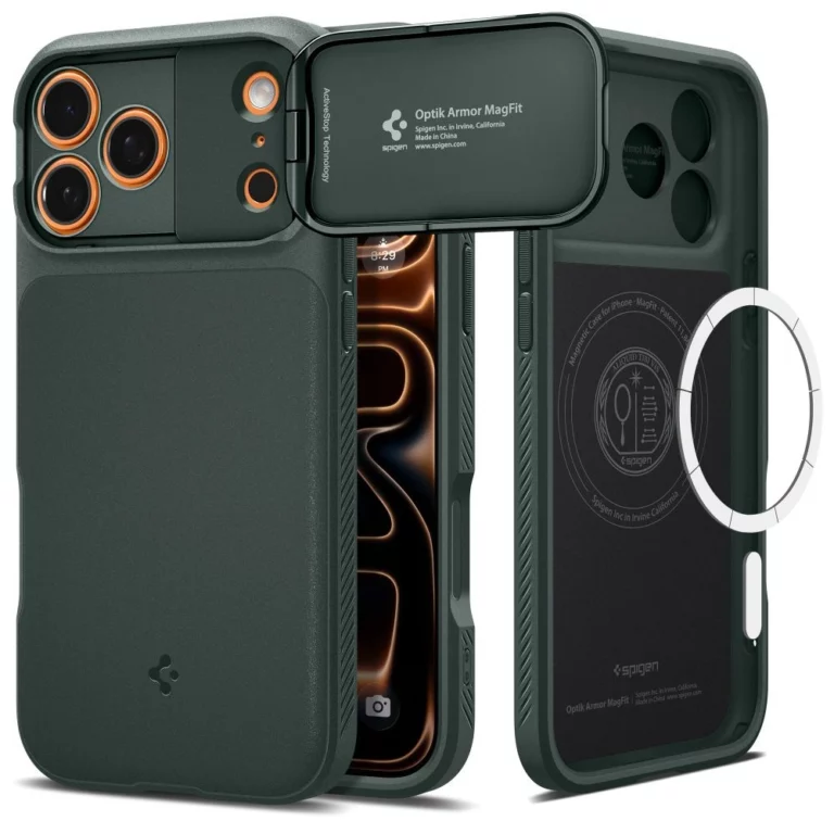 Etui Spigen Optik Armor MagSafe na iPhone 17 Pro - zielone