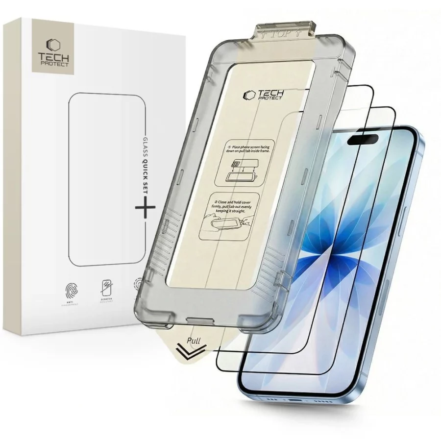 Szkło hartowane Tech-Protect Quick Set+ 2-pack na iPhone 17 - czarne