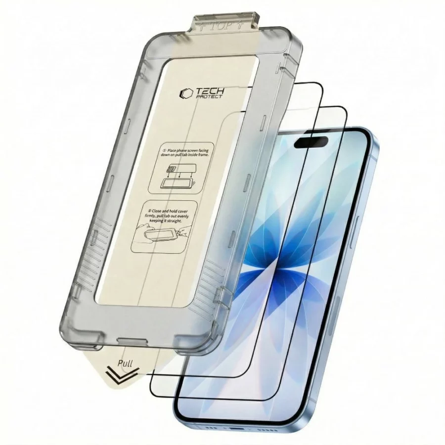 Szkło hartowane Tech-Protect Quick Set+ 2-pack na iPhone 17 - czarne