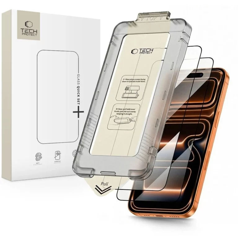 Szkło hartowane Tech-Protect Quick Set+ 2-pack na iPhone 17 Pro - czarne