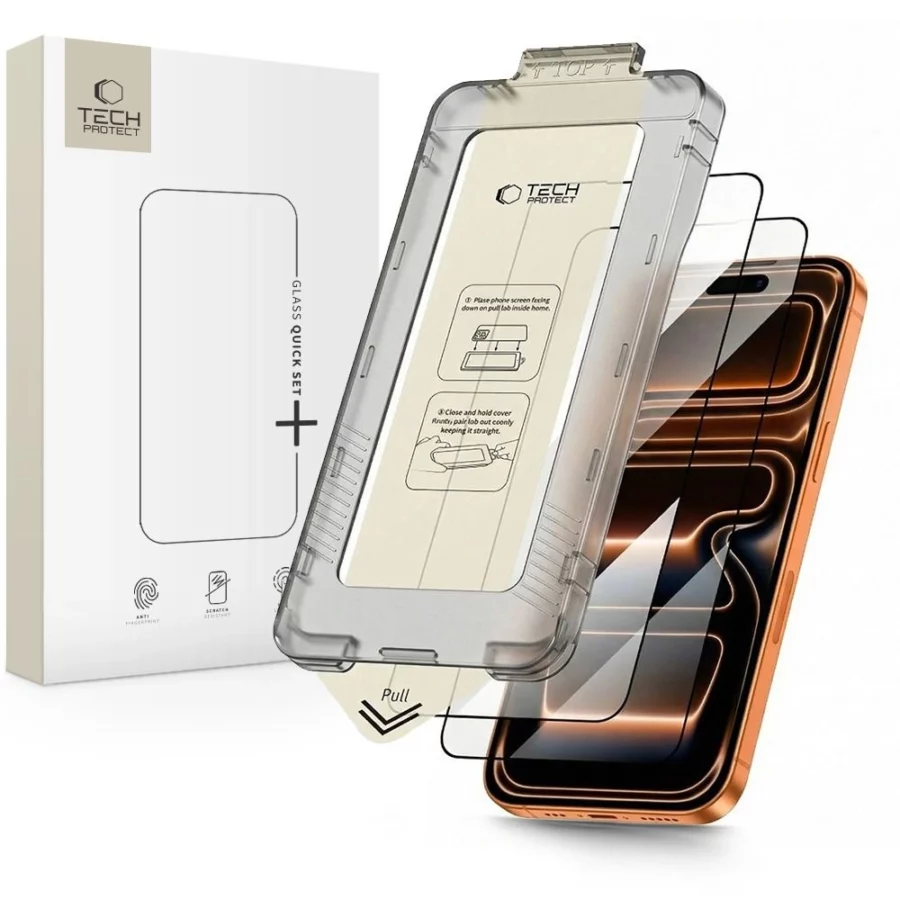 Szkło hartowane Tech-Protect Quick Set+ 2-pack na iPhone 17 Pro - czarne