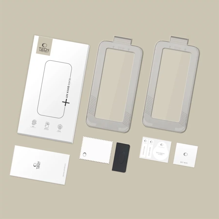 Szkło hartowane Tech-Protect Quick Set+ 2-pack na iPhone 17 Pro Max - czarne