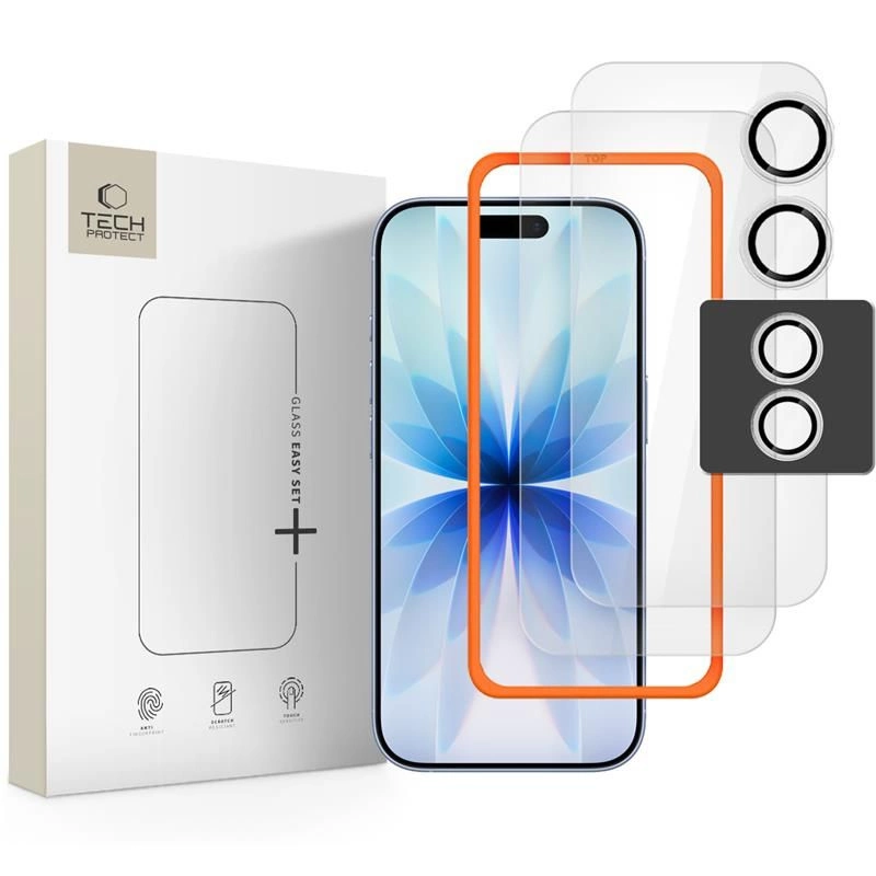 Szkło hartowane Tech-Protect Easy Set+ 3-pack na iPhone 17- przezroczyste