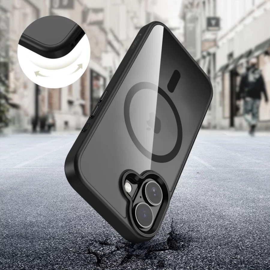 Etui Tech-Protect MagMat MagSafe na iPhone 17 - przezroczysto-czarne