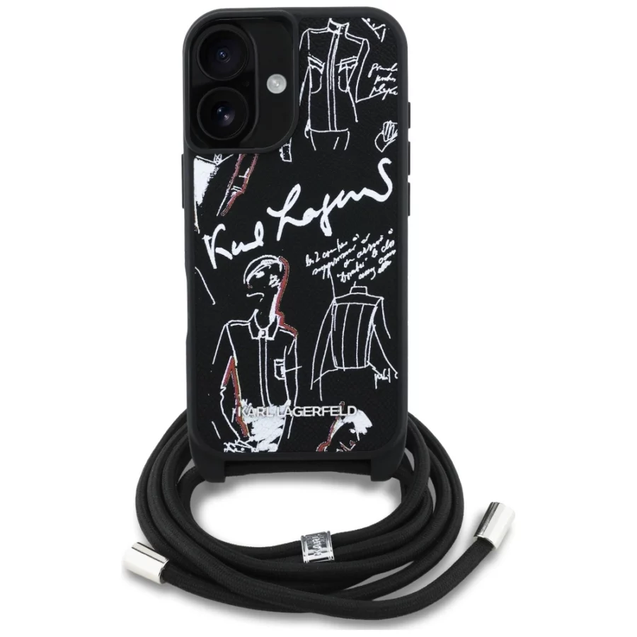 Etui Karl Lagerfeld Crossbody Grained Pattern & Logo do iPhone 16 - czarne