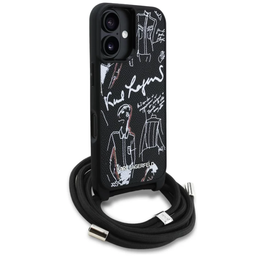 Etui Karl Lagerfeld Crossbody Grained Pattern & Logo do iPhone 16 - czarne