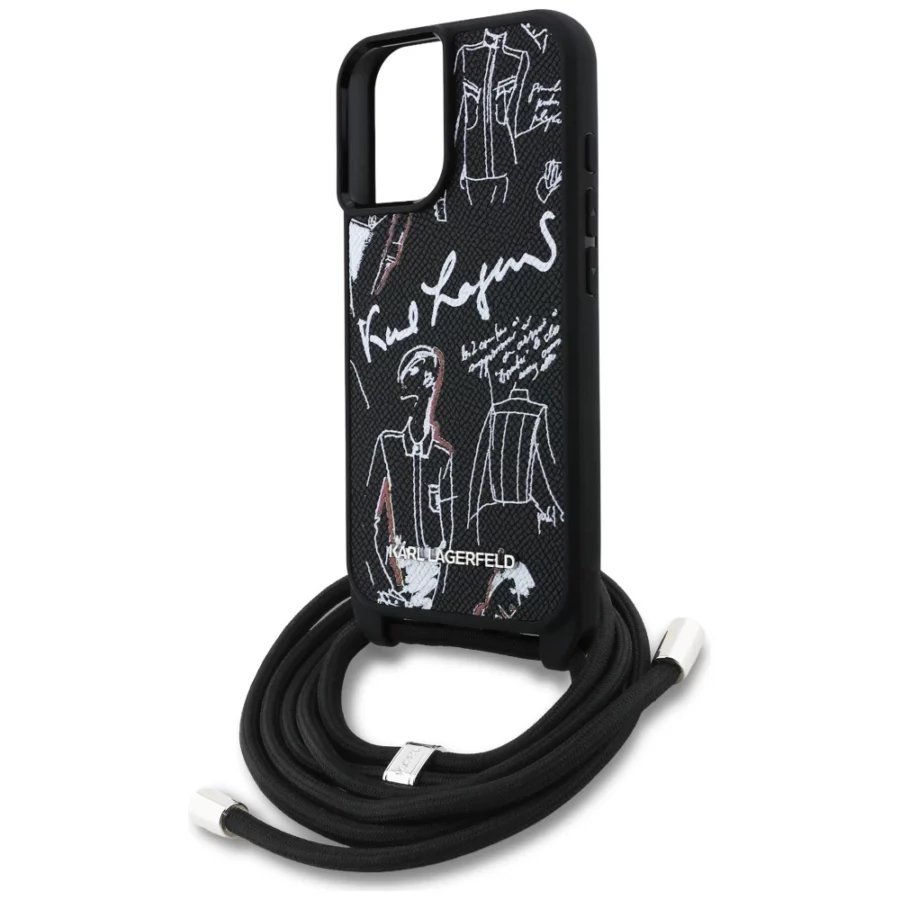 Etui Karl Lagerfeld Crossbody Grained Pattern & Logo do iPhone 16 - czarne