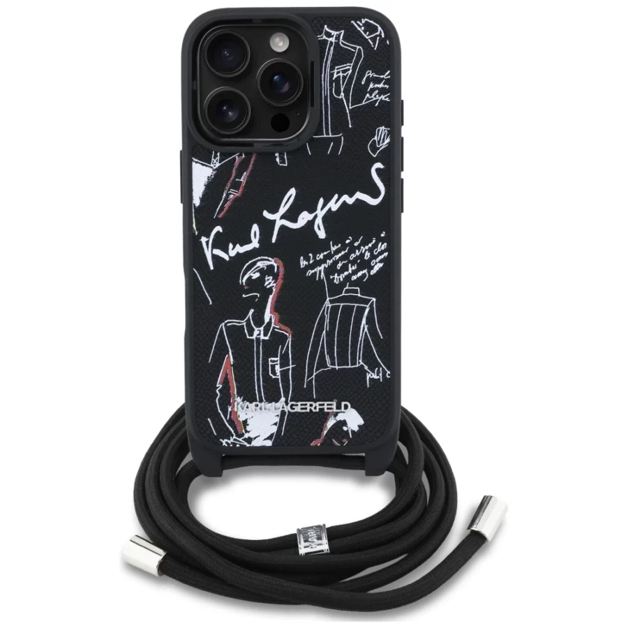 Etui Karl Lagerfeld Crossbody Grained Pattern & Logo do iPhone 16 Pro Max - czarne