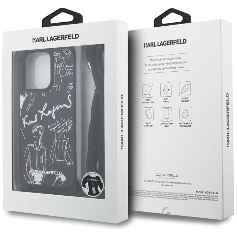 Etui Karl Lagerfeld Crossbody Grained Pattern & Logo do iPhone 16 Pro Max - czarne