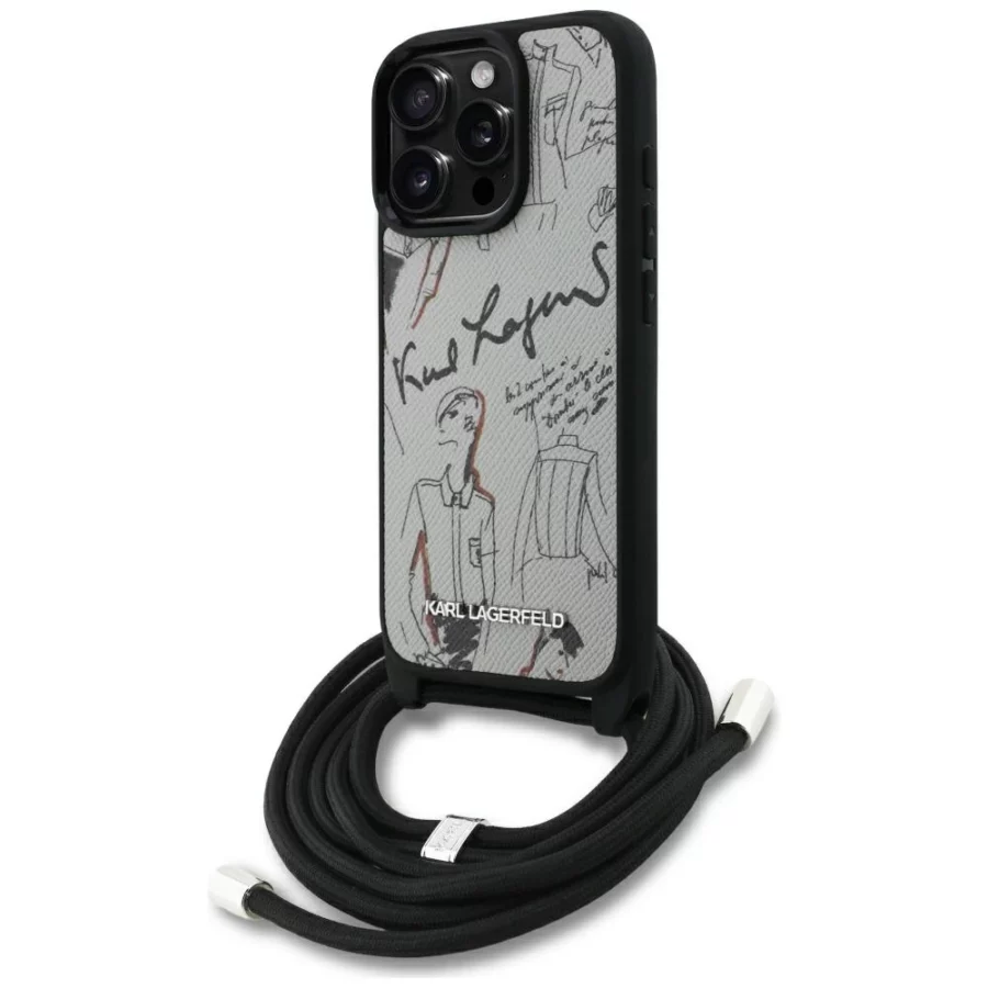 Etui Karl Lagerfeld Crossbody Grained Pattern & Logo do iPhone 16 Pro Max - szare