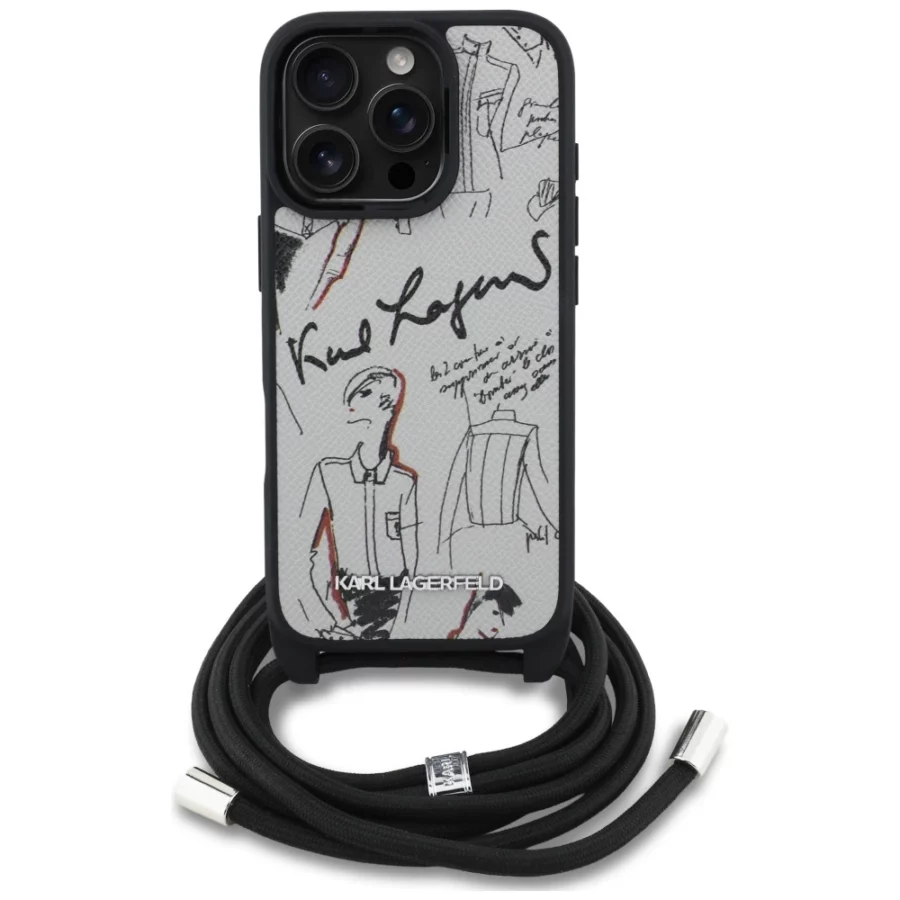 Etui Karl Lagerfeld Crossbody Grained Pattern & Logo do iPhone 16 Pro Max - szare