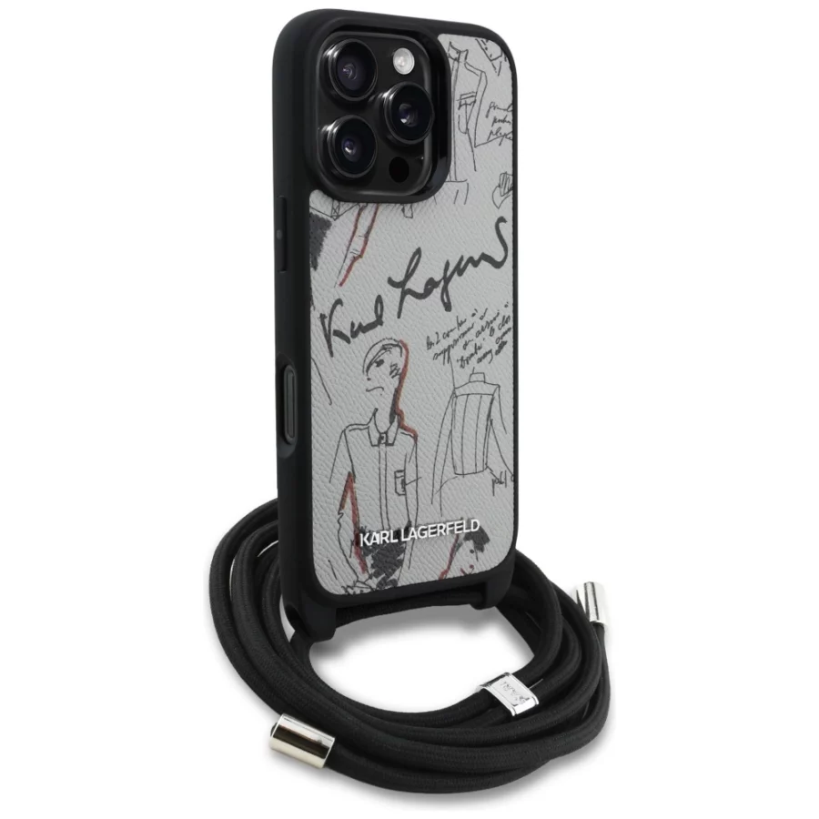 Etui Karl Lagerfeld Crossbody Grained Pattern & Logo do iPhone 16 Pro Max - szare