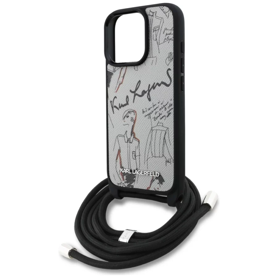 Etui Karl Lagerfeld Crossbody Grained Pattern & Logo do iPhone 16 Pro Max - szare