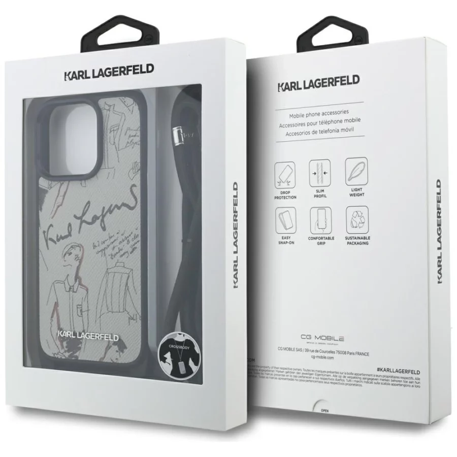Etui Karl Lagerfeld Crossbody Grained Pattern & Logo do iPhone 16 Pro Max - szare