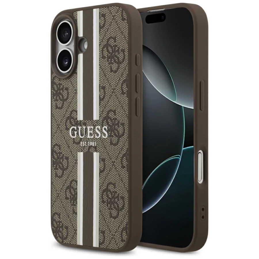 Etui Guess 4G Printed Stripes MagSafe na iPhone 17 - brązowe