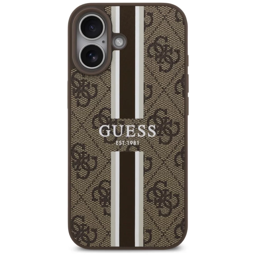 Etui Guess 4G Printed Stripes MagSafe na iPhone 17 - brązowe