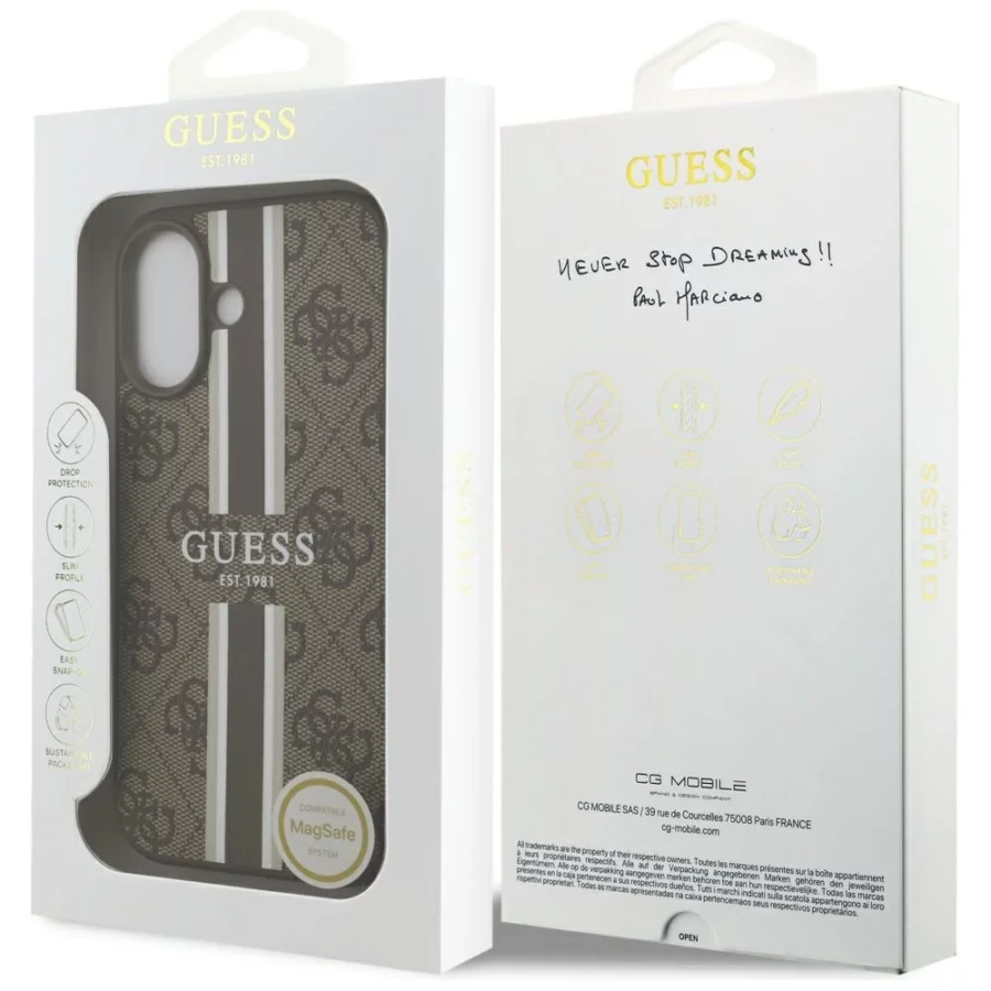 Etui Guess 4G Printed Stripes MagSafe na iPhone 17 - brązowe