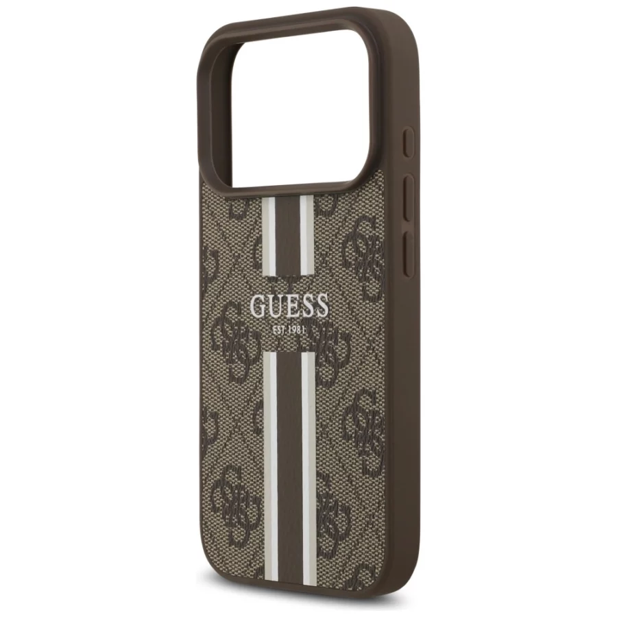 Etui Guess 4G Printed Stripes MagSafe na iPhone 17 Pro - brązowe