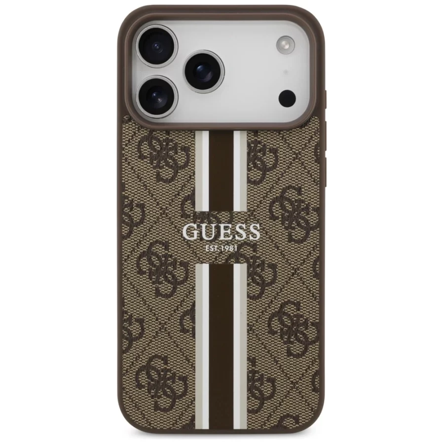 Etui Guess 4G Printed Stripes MagSafe na iPhone 17 Pro Max - brązowe